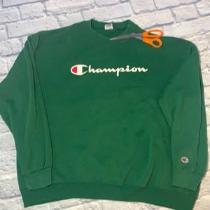 Super Vintage Champions Green Logo Crew Neck! Size XL 90s Y2K